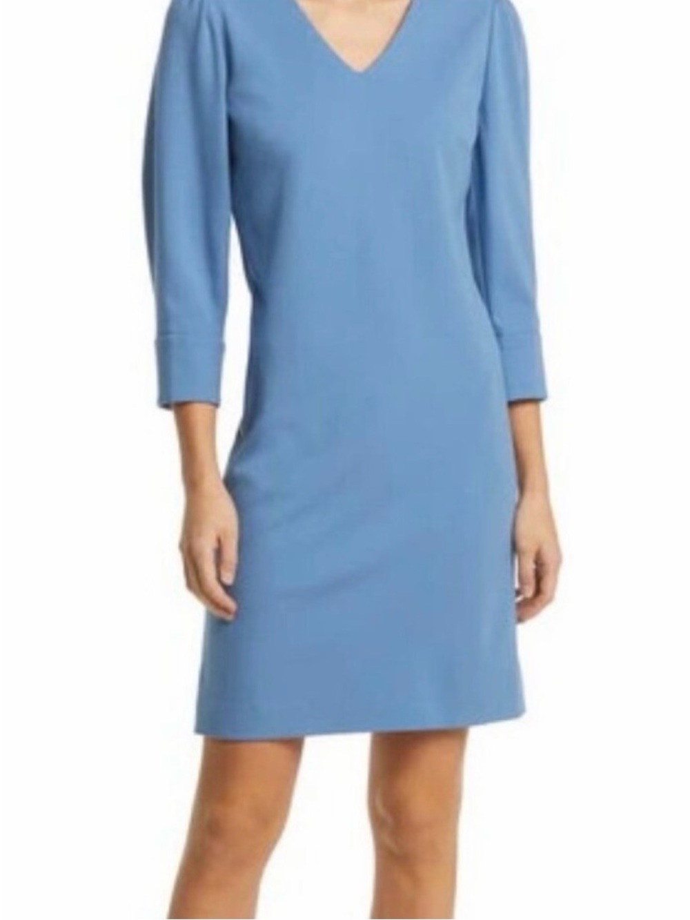 BOSS Light Blue V-Neck Long Sleeve Shift Dress